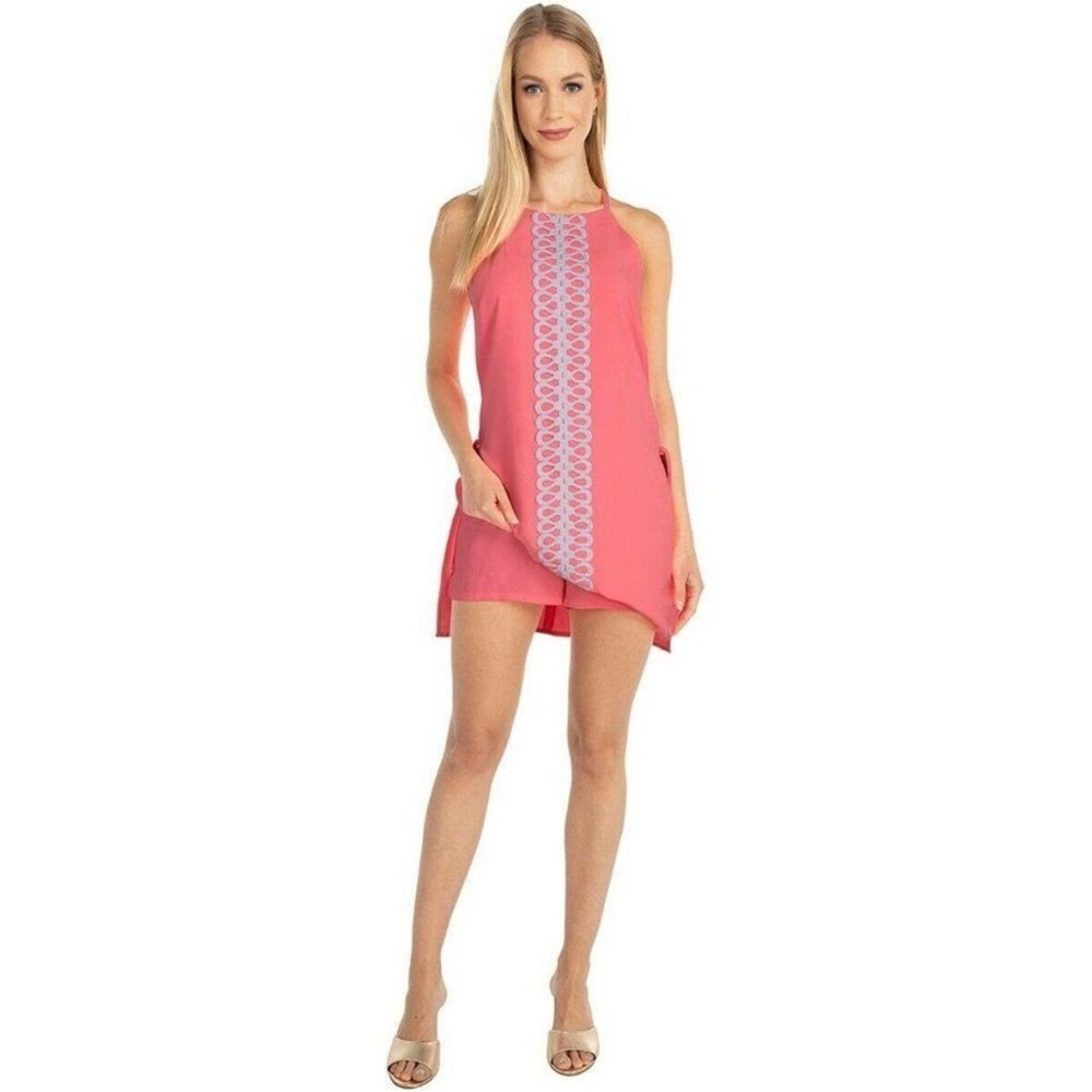 Lilly Pulitzer Pearl Romper Dress Lillys Neon Coral Sz 8 - Picture 2 of 10